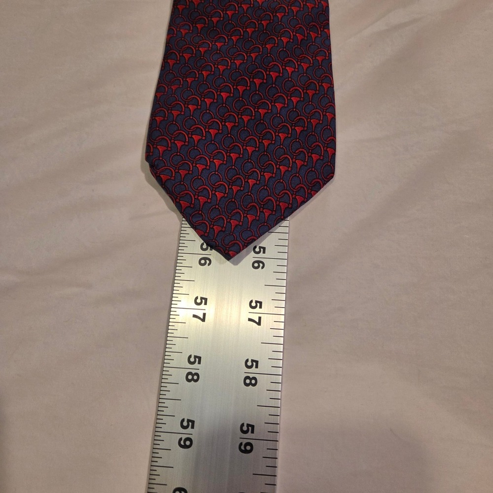 Vintage Gucci 100% Silk Necktie Horsebit Pattern, Made In Italy, Red Blue - Picture 10 of 10